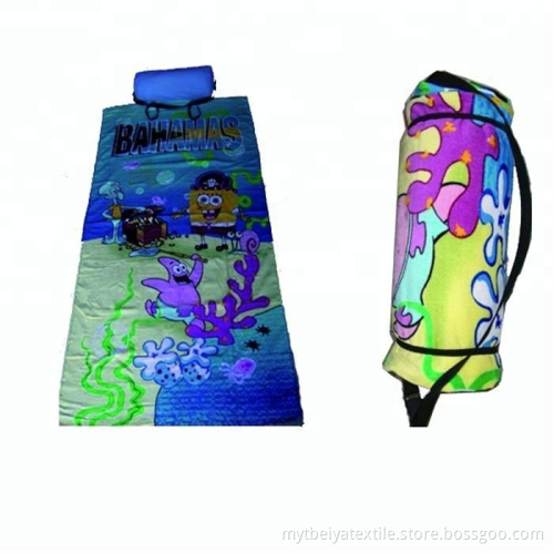 100% Cotton Custom Printed Beach Towel With Inflatable Pillow